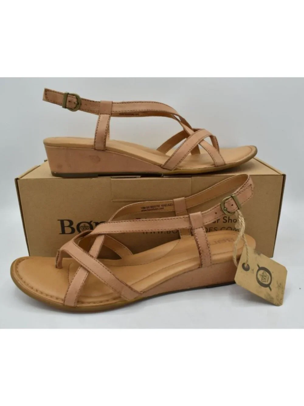 Born Womens 10‎ Sibyl Slingback Natural Full Grain Leather Wedge Sandals Shoes